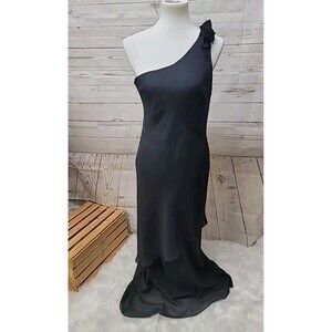 VTG 90's Black Chifon Assymetrical‎ Sexy Goth Fairy Prom Long Dress Sz L Runs M